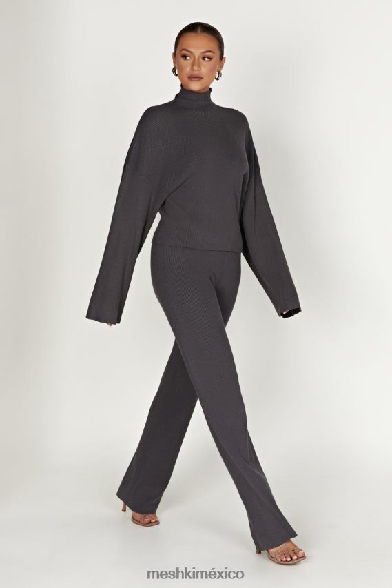 Meshki top de punto con cuello alto winona carbón ropa H48F8H905