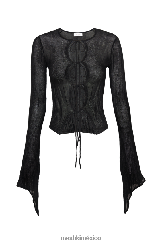 Meshki top de punto con mangas acampanadas akari negro ropa H48F8H830