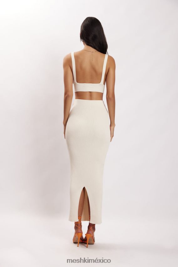 Meshki top de punto con parte delantera retorcida Kaesha hueso ropa H48F8H812