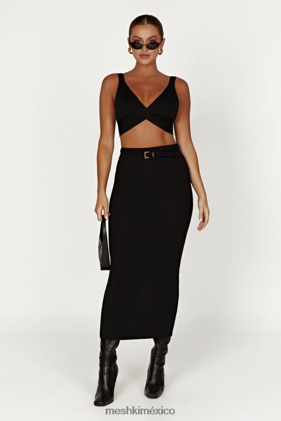 Meshki top de punto con parte delantera retorcida Kaesha negro ropa H48F8H872