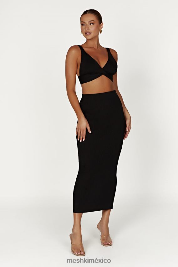 Meshki top de punto con parte delantera retorcida Kaesha negro ropa H48F8H872