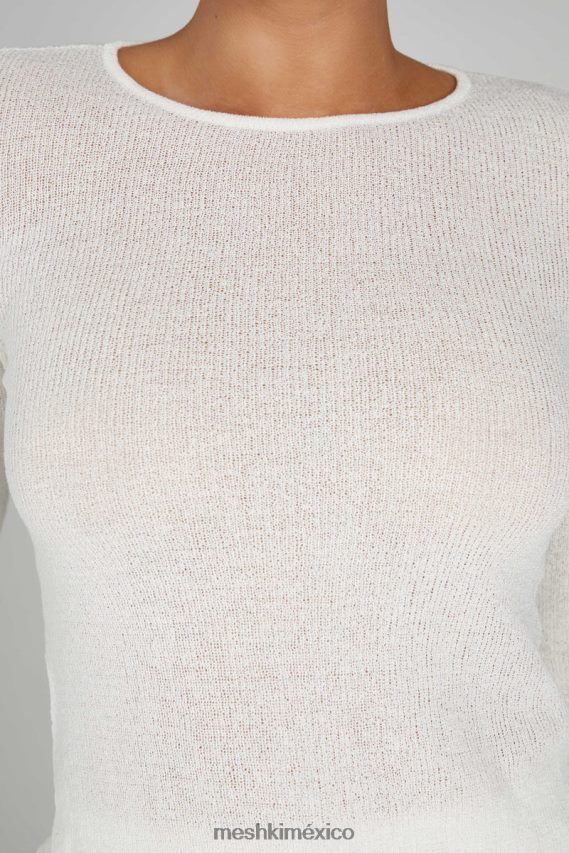 Meshki top de punto maribelle de manga larga blanco ropa H48F8H815