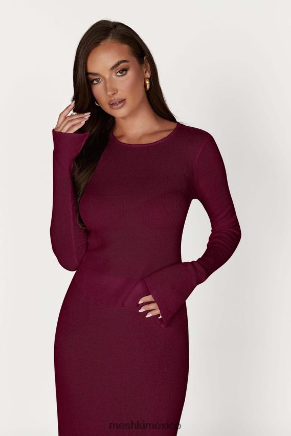 Meshki top de punto maribelle de manga larga vino ropa H48F8H889