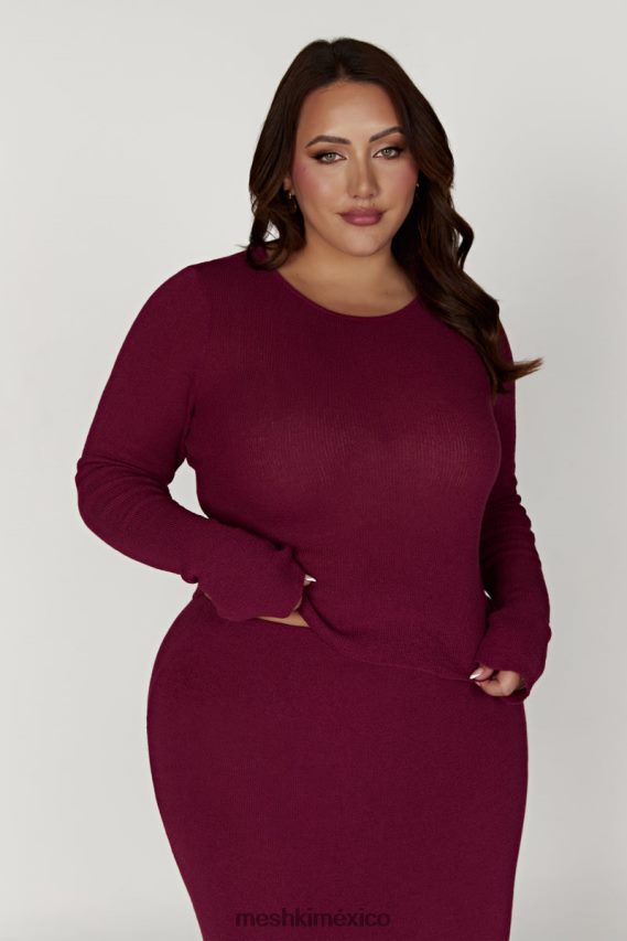 Meshki top de punto maribelle de manga larga vino ropa H48F8H889