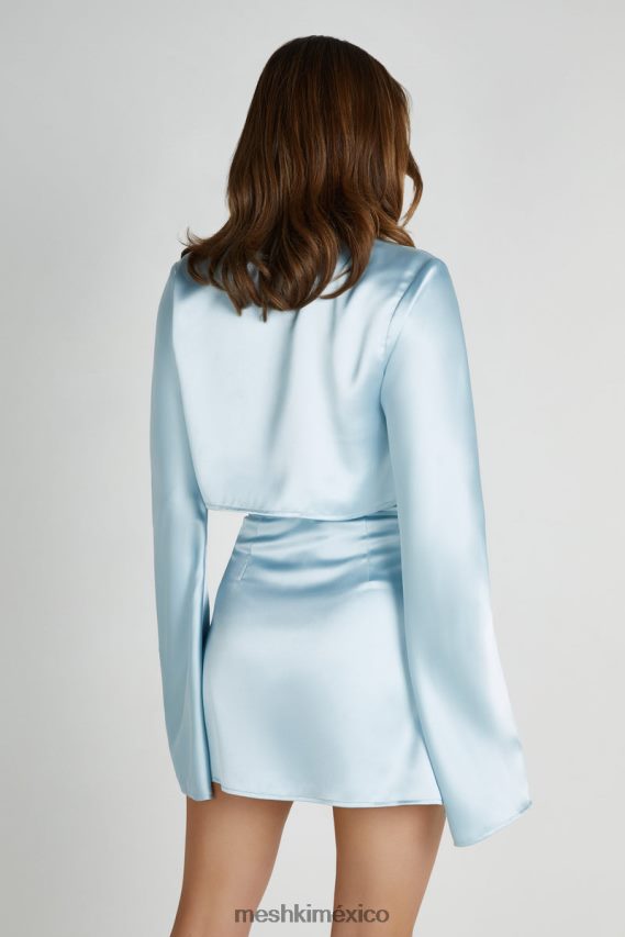 Meshki top elaine de satén de manga larga azul ártico ropa H48F8H835