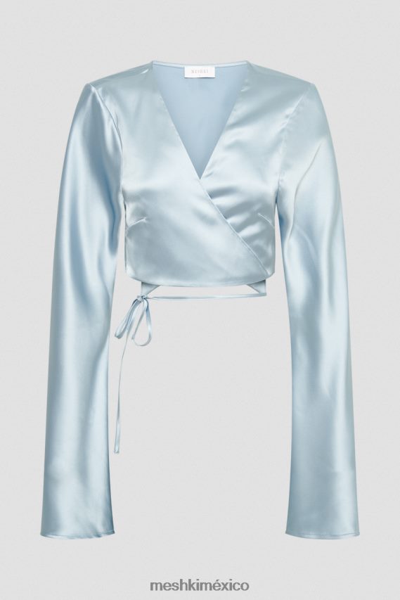 Meshki top elaine de satén de manga larga azul ártico ropa H48F8H835