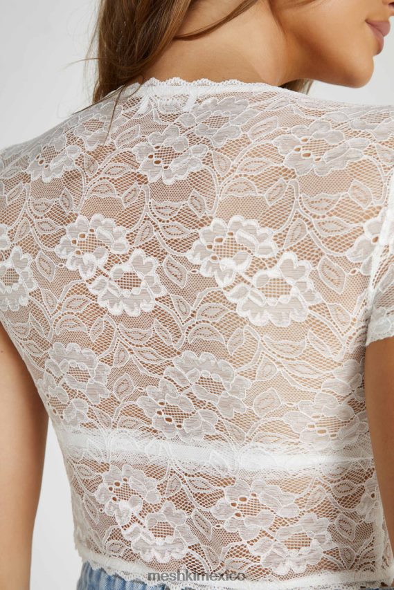 Meshki top farrah vintage de encaje elástico blanco ropa H48F8H826