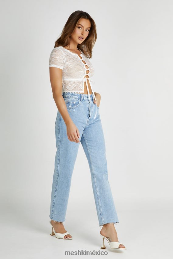 Meshki top farrah vintage de encaje elástico blanco ropa H48F8H826