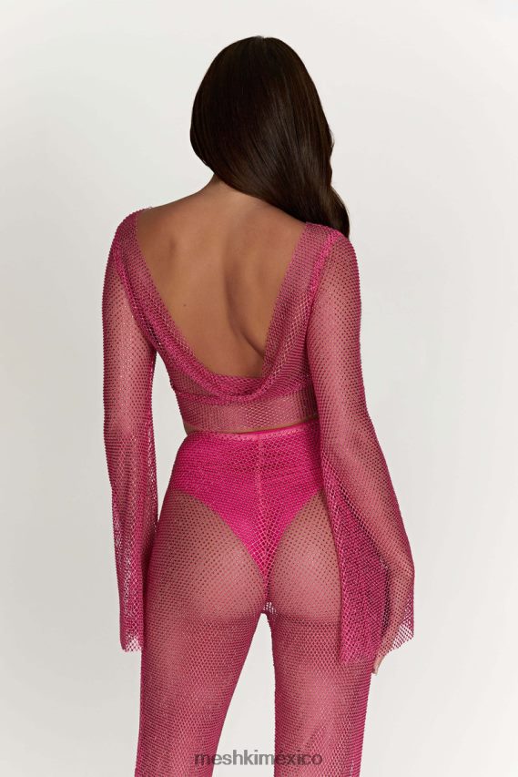 Meshki top hilton con capucha y malla de strass Rosa Rosa ropa H48F8H969