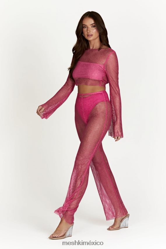 Meshki top hilton con capucha y malla de strass Rosa Rosa ropa H48F8H969