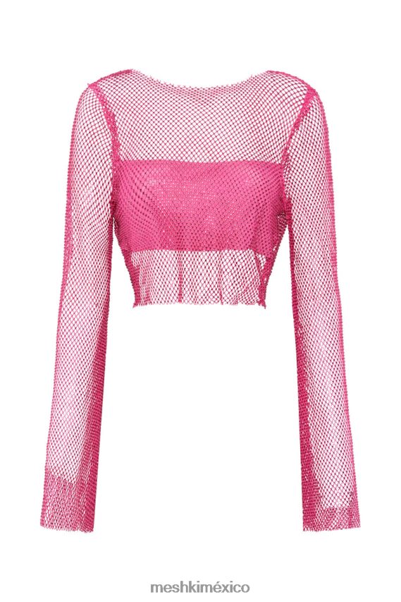 Meshki top hilton con capucha y malla de strass Rosa Rosa ropa H48F8H969
