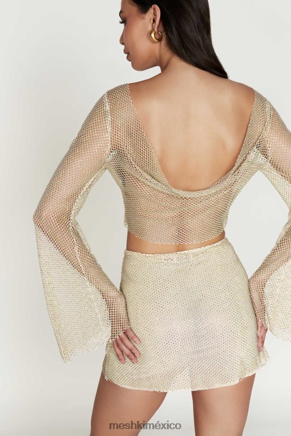 Meshki top hilton con capucha y malla de strass crema ropa H48F8H813