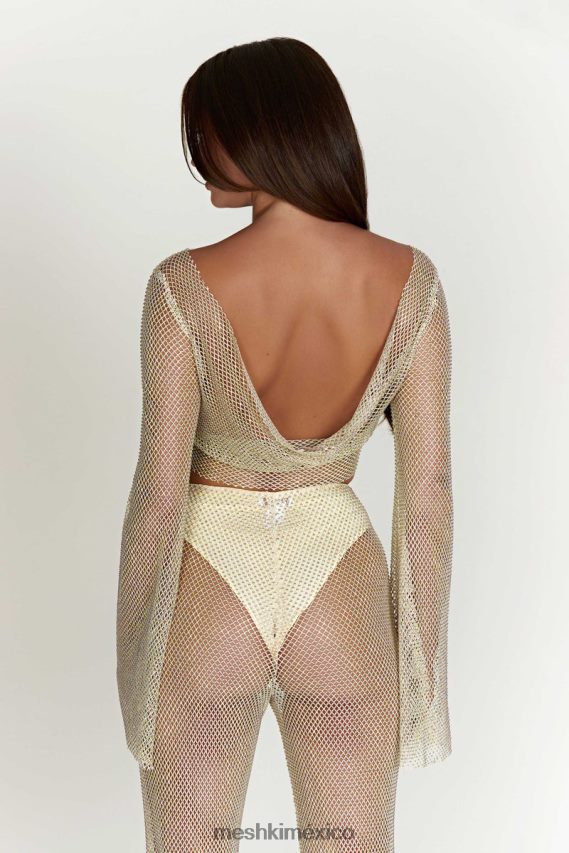 Meshki top hilton con capucha y malla de strass crema ropa H48F8H813