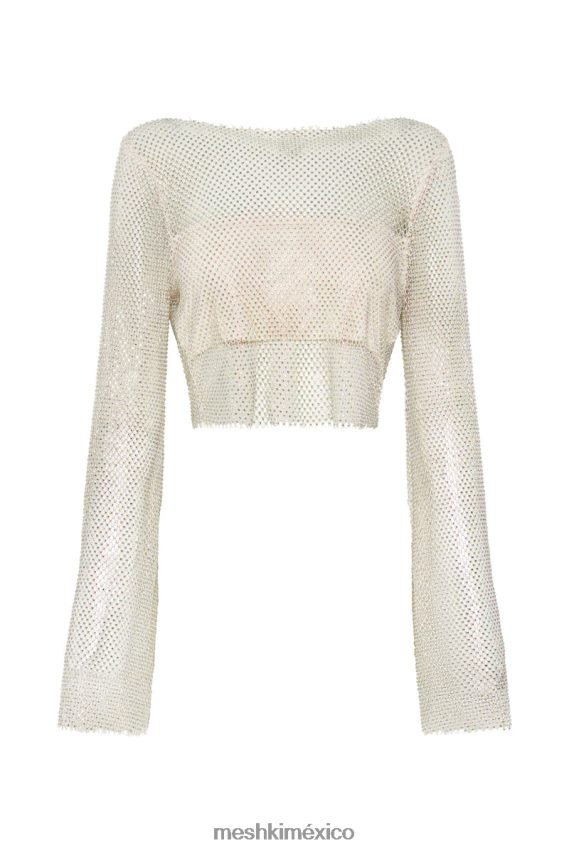 Meshki top hilton con capucha y malla de strass crema ropa H48F8H813