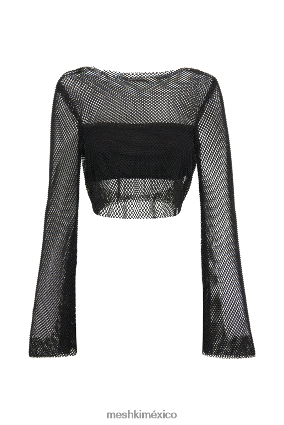 Meshki top hilton con capucha y malla de strass negro ropa H48F8H795