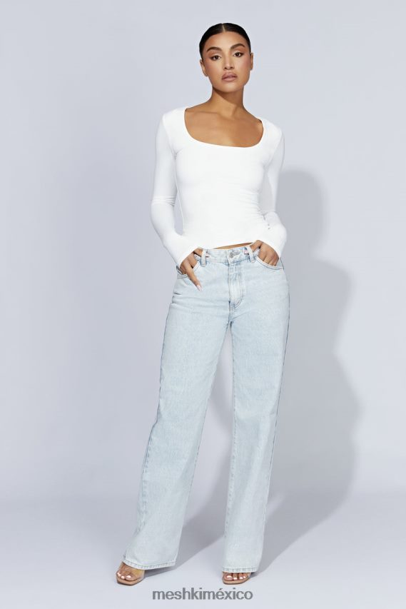 Meshki top jaspeado de manga larga con escote redondo blanco ropa H48F8H947