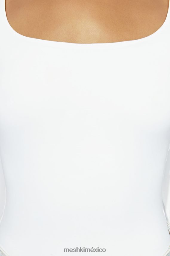 Meshki top jaspeado de manga larga con escote redondo blanco ropa H48F8H947