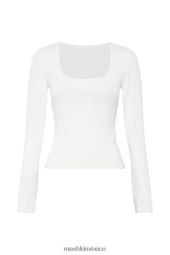 Meshki top jaspeado de manga larga con escote redondo blanco ropa H48F8H947