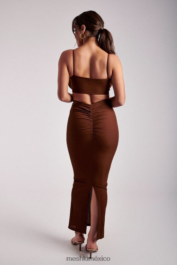 Meshki top jordan con frente fruncido en v jengibre ropa H48F8H1195