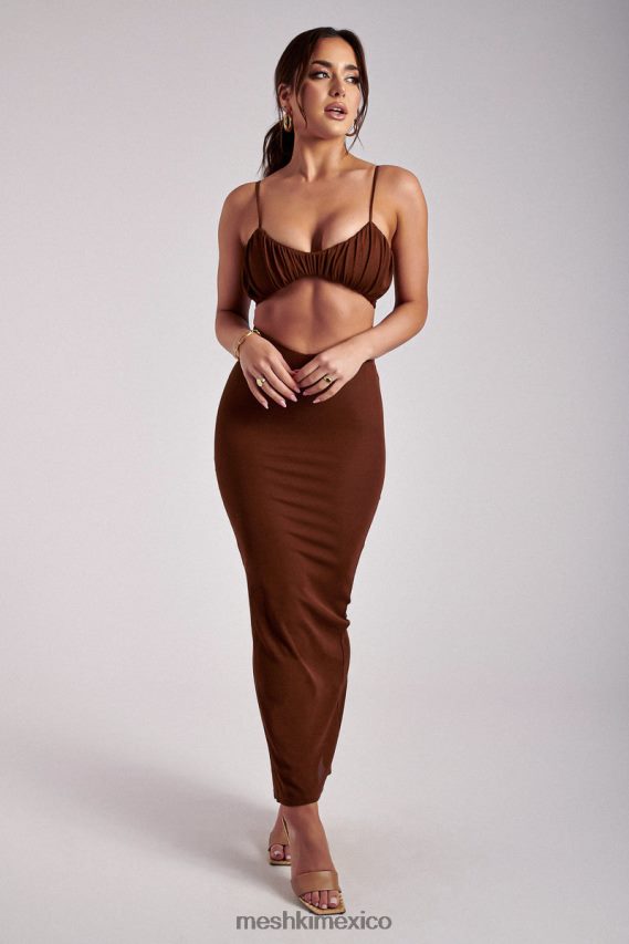 Meshki top jordan con frente fruncido en v jengibre ropa H48F8H1195