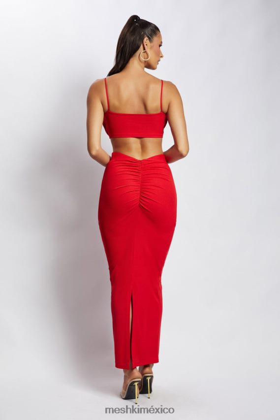 Meshki top jordan con frente fruncido en v rojo ropa H48F8H1184