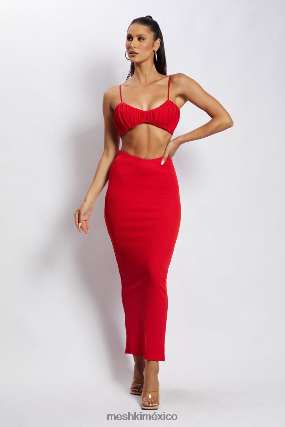 Meshki top jordan con frente fruncido en v rojo ropa H48F8H1184