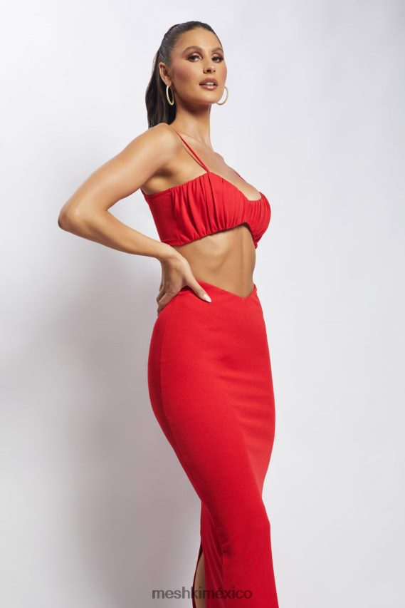 Meshki top jordan con frente fruncido en v rojo ropa H48F8H1184