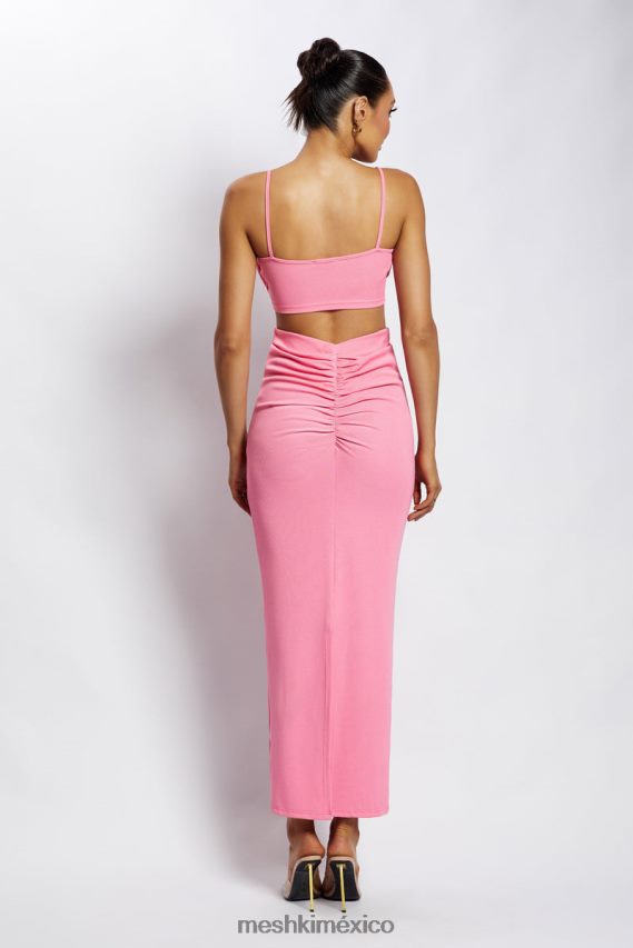 Meshki top jordan con frente fruncido en v rosa ropa H48F8H1186