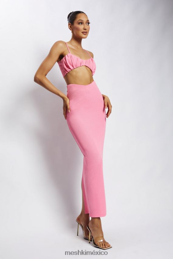 Meshki top jordan con frente fruncido en v rosa ropa H48F8H1186