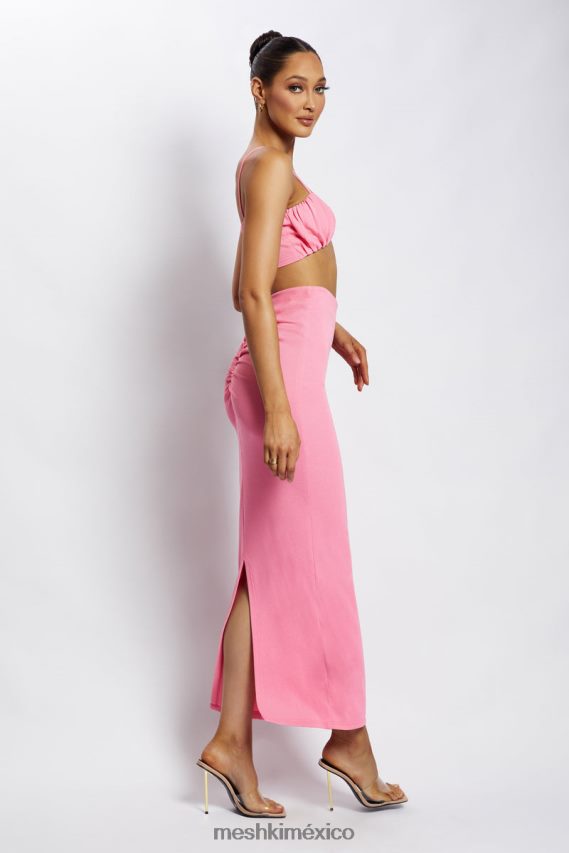 Meshki top jordan con frente fruncido en v rosa ropa H48F8H1186