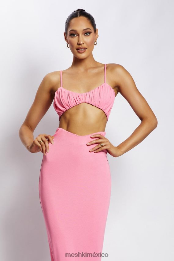 Meshki top jordan con frente fruncido en v rosa ropa H48F8H1186