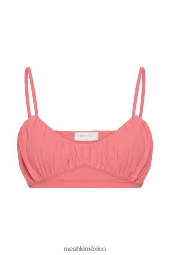 Meshki top jordan con frente fruncido en v rosa ropa H48F8H1186
