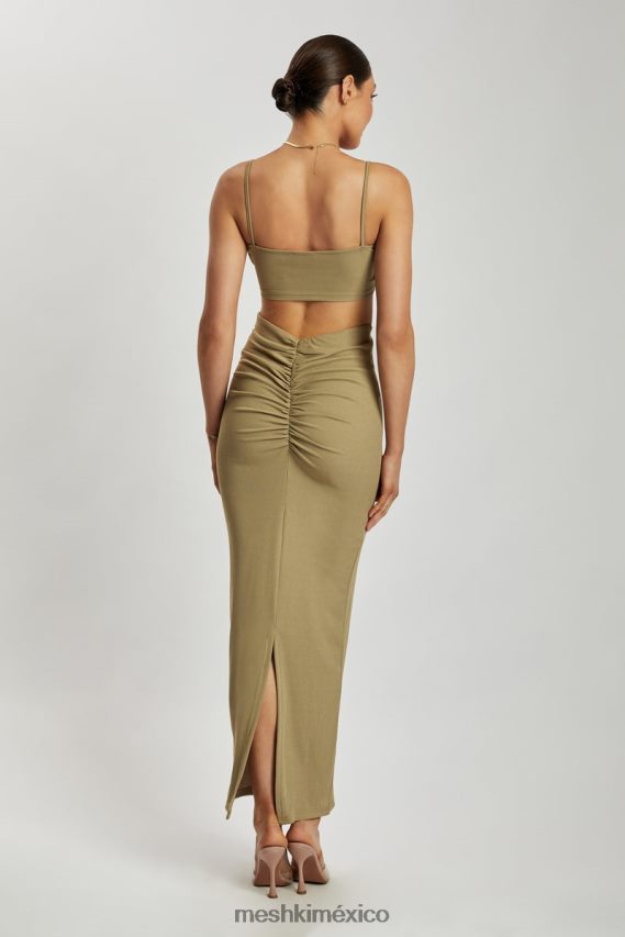 Meshki top jordan con frente fruncido en v verde ropa H48F8H1206