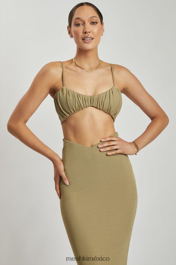 Meshki top jordan con frente fruncido en v verde ropa H48F8H1206