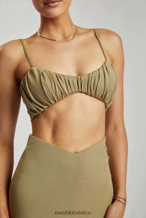 Meshki top jordan con frente fruncido en v verde ropa H48F8H1206