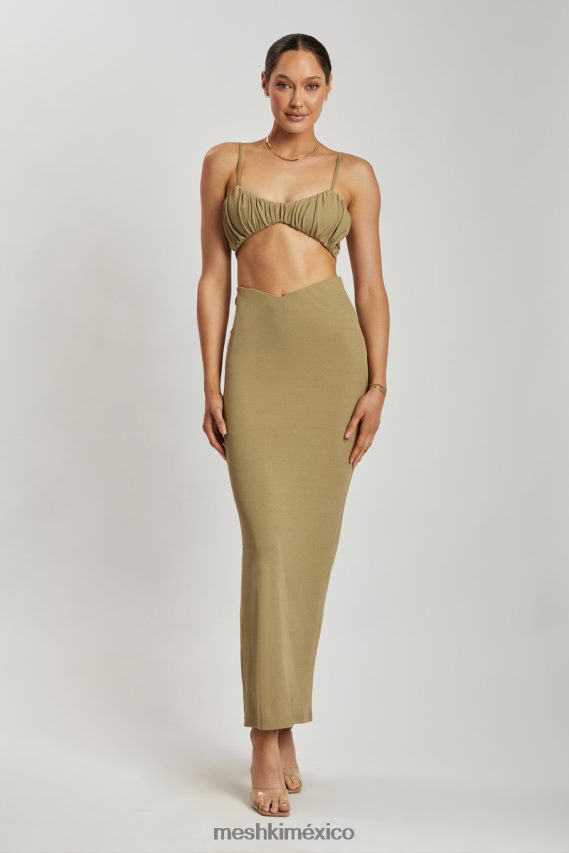 Meshki top jordan con frente fruncido en v verde ropa H48F8H1206