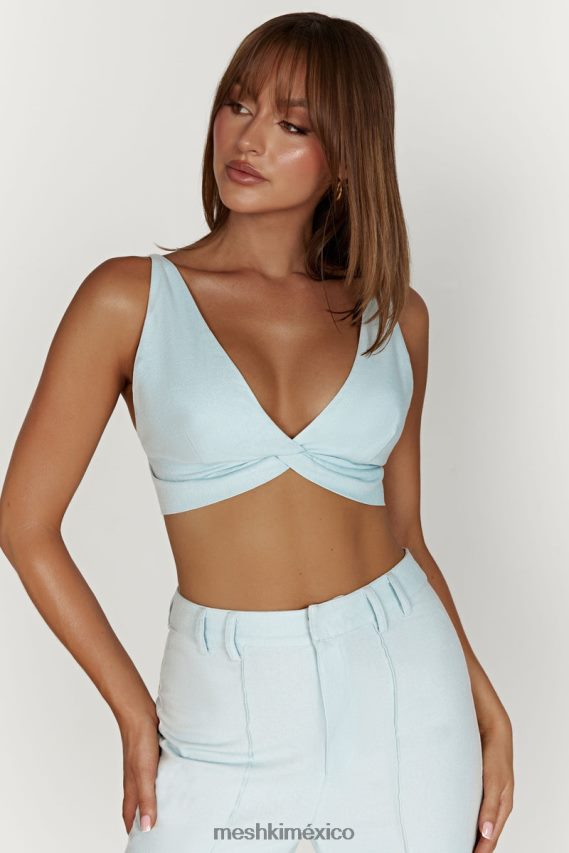 Meshki top kaesha de lino retorcido azul pálido ropa H48F8H1002