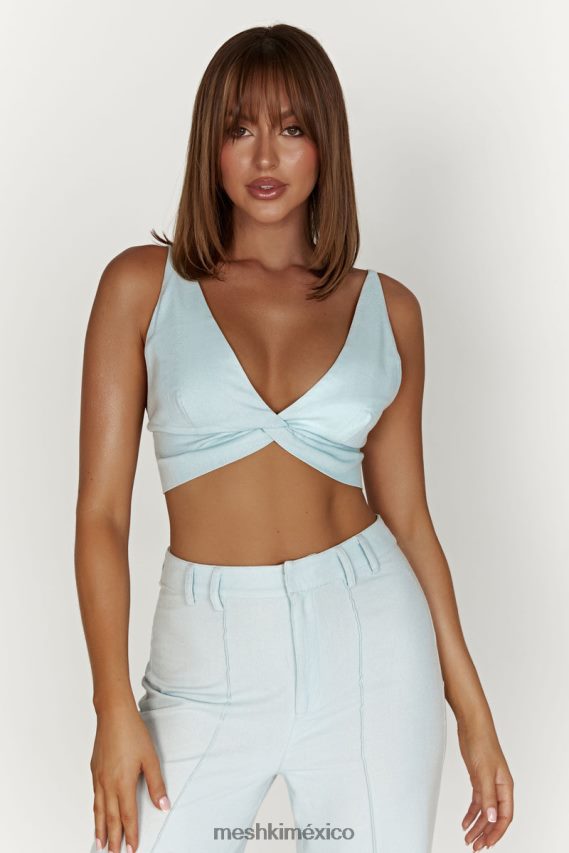 Meshki top kaesha de lino retorcido azul pálido ropa H48F8H1002