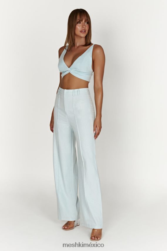 Meshki top kaesha de lino retorcido azul pálido ropa H48F8H1002