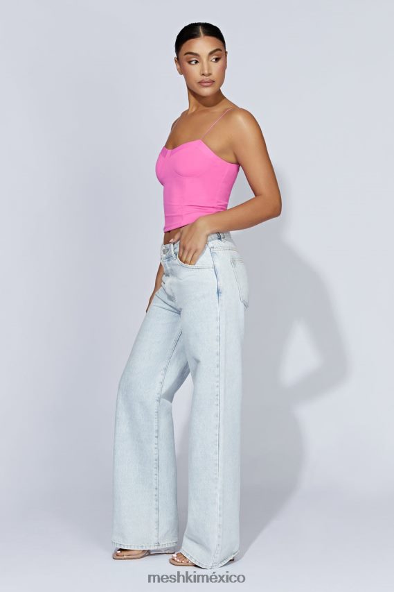 Meshki top kaitlyn con escote en forma de corazón y tirantes finos rosa chicle ropa H48F8H977