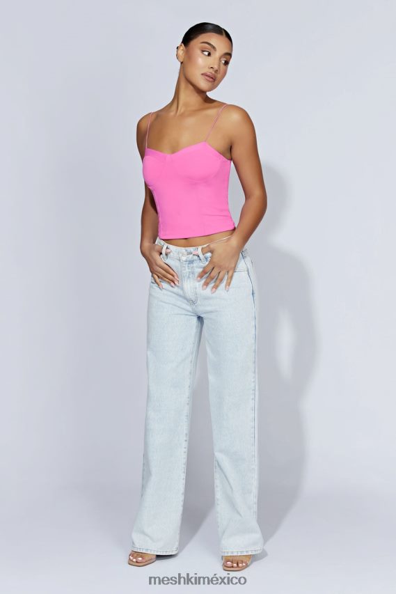 Meshki top kaitlyn con escote en forma de corazón y tirantes finos rosa chicle ropa H48F8H977