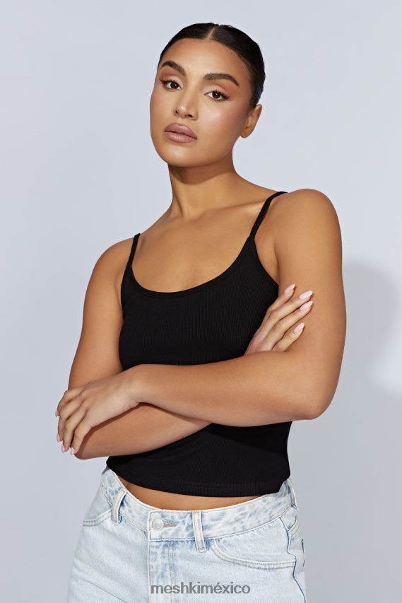 Meshki top largo de tirantes de canalé alexis negro ropa H48F8H1146