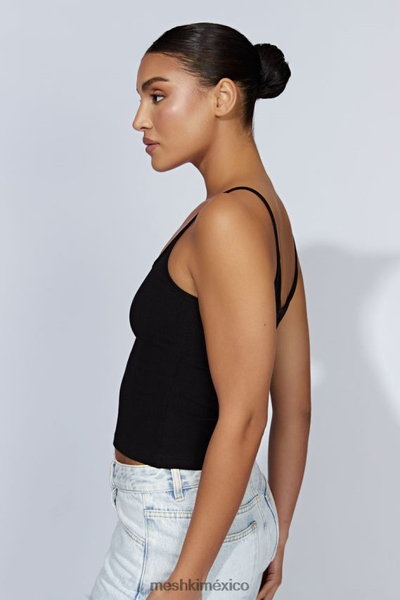 Meshki top largo de tirantes de canalé alexis negro ropa H48F8H1146