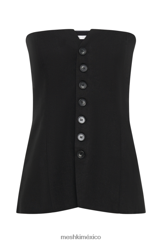 Meshki top largo sin tirantes de lino innis negro ropa H48F8H817