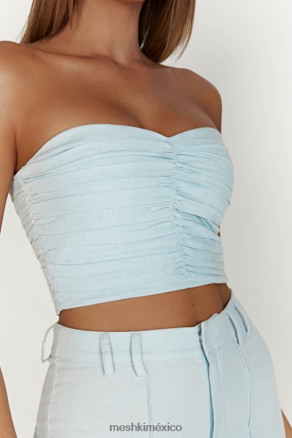 Meshki top mckenna de lino fruncido azul pálido ropa H48F8H1044