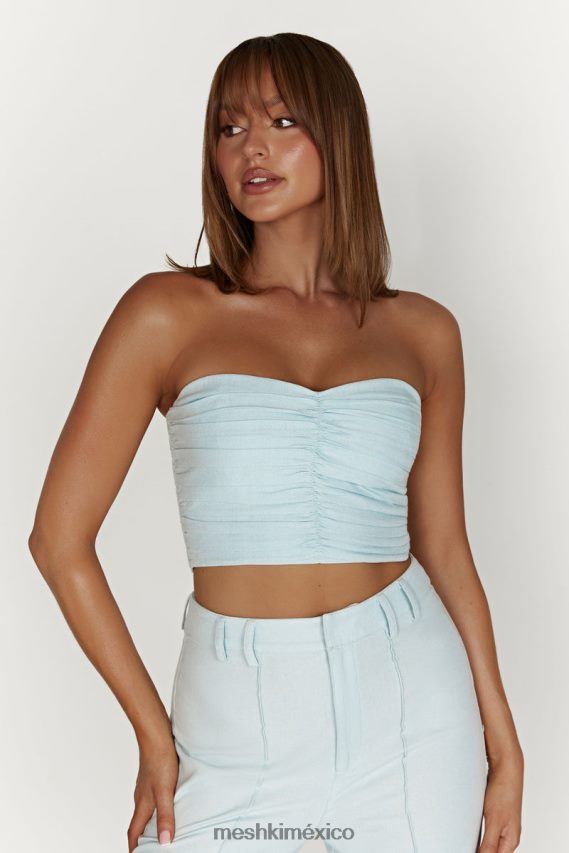Meshki top mckenna de lino fruncido azul pálido ropa H48F8H1044