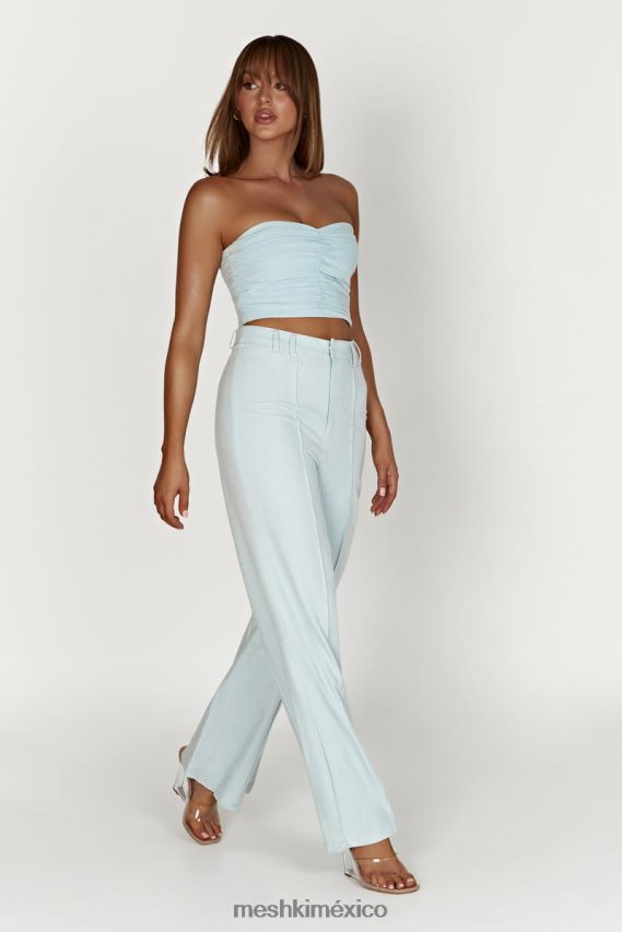 Meshki top mckenna de lino fruncido azul pálido ropa H48F8H1044