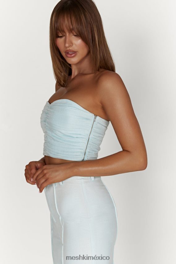 Meshki top mckenna de lino fruncido azul pálido ropa H48F8H1044