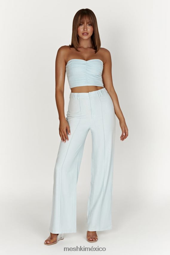 Meshki top mckenna de lino fruncido azul pálido ropa H48F8H1044