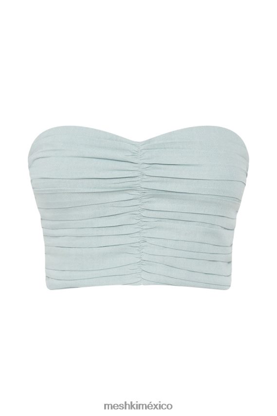 Meshki top mckenna de lino fruncido azul pálido ropa H48F8H1044